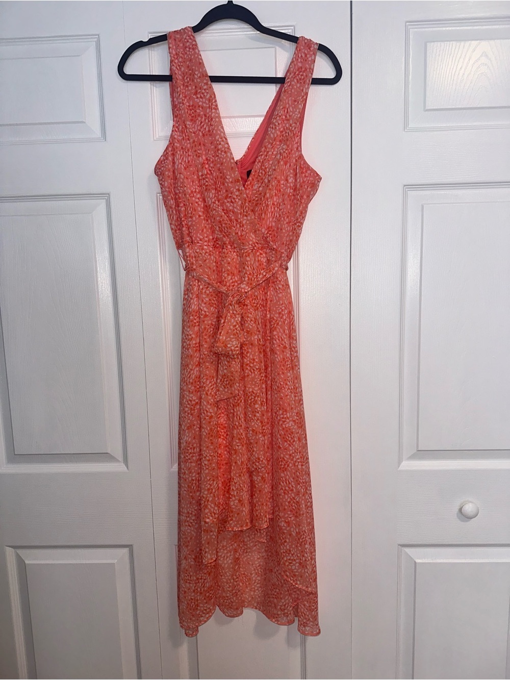 DKNY Coral Printed High-Low Wrap Dress